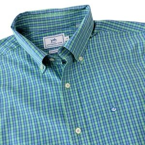Southern Tide Classic Fit Gingham Button Down Shirt Men's Medium Blue Green
